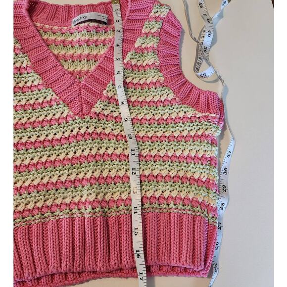 Bershka Pastel Striped Knit Cropped Sweater Vest Pink and Green Y2K Style - Picture 6 of 6